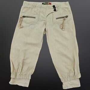 Vintage Desigual Cropped Baggy Cargo Pants Size M Embroidered Beige Boho Grunge